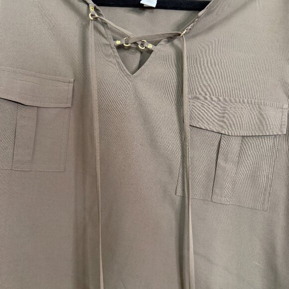 Chico's Tops - Chico's Lace Up Utility Tunic Top Roll Tab Sleeve Taupe Size 3 16